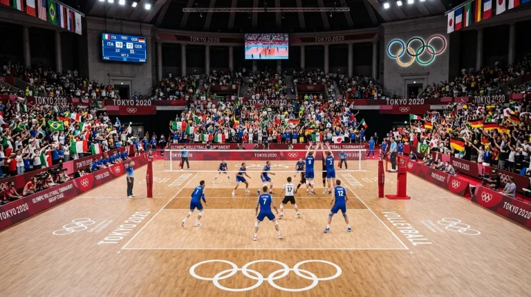 Olympisches Volleyball-Turnier mit Nationalmannschaften in einer Olympia-Arena
